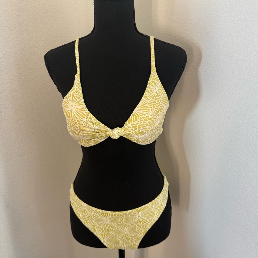 Knot-Front Yellow Floral Bikini Set